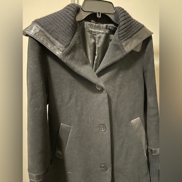 Black Mackage Wool Knee Length Coat - Picture 1 of 7